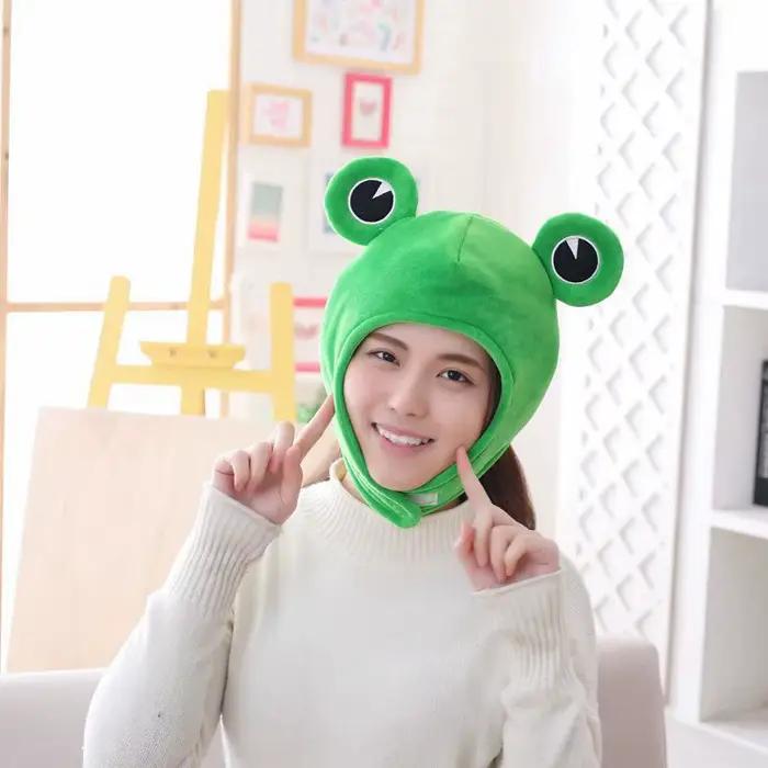 Chapeau de grenouille en peluche pour hommes et femmes, casquette mignonne, costume d'Halloween, cos