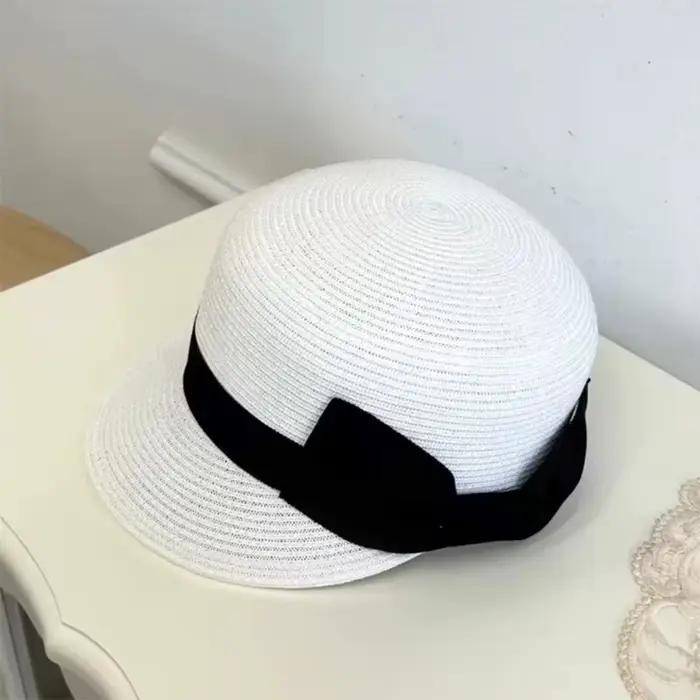Chapeau de paille tressé élégant vintage, style équestre, avec nœud français, pour l'été et les fête