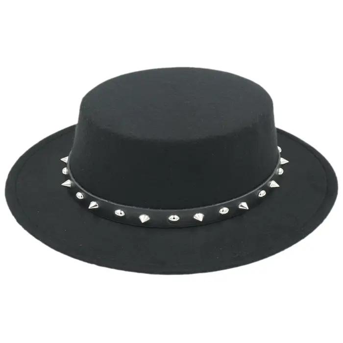 Chapeau Fedora à dessus plat pour femmes et hommes, casquette de tarte de porc en feutre, à large bo