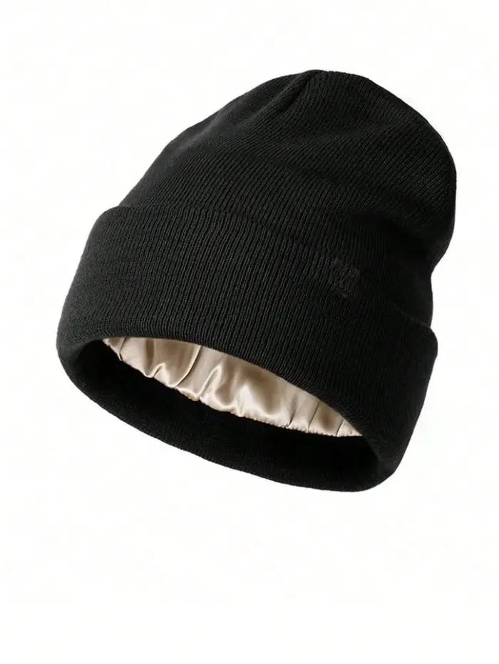 Bonnet antistatique doublé de satin pour femme hiver non statique 2 couches bonnet tricoté bonnet en