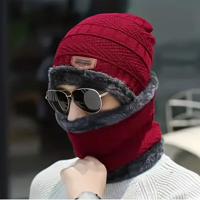 Chapeau et écharpe d'hiver en tissu épais, 2 pièces, coupe-vent, chaud et élégant pour les activités
