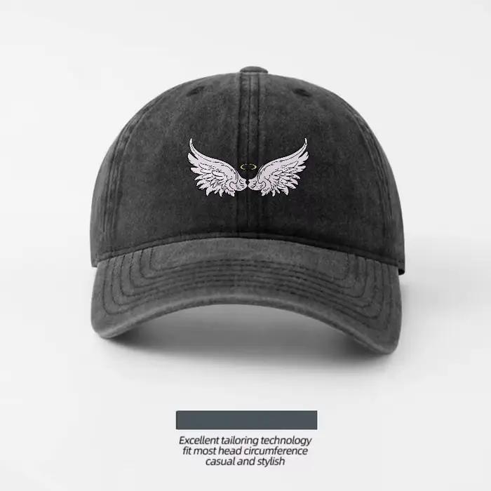 Casquette de baseball en coton lavé brodée avec un ange ailé, respirante et réglable, pour hommes et
