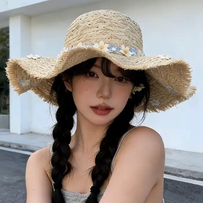 Nouveau Chapeau de Paille Panama Français Polyvalent et Naturel, Grande Taille, à Large Bord, pour l