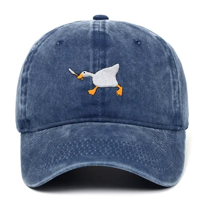 Casquette de baseball unisexe brodée motif oie blanche, couleur unie, style trucker, réglable, avec 