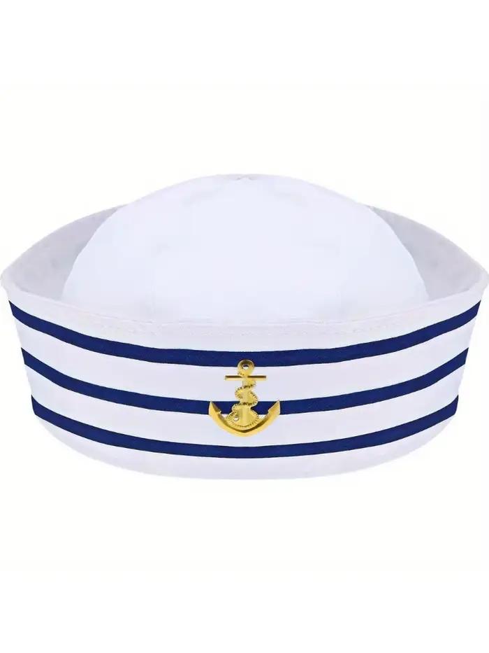 PESENAR-Chapeau de Marin Bleu Marine pour Femme Adulte, Casquette de Capitaine avec Voile Blanche, A