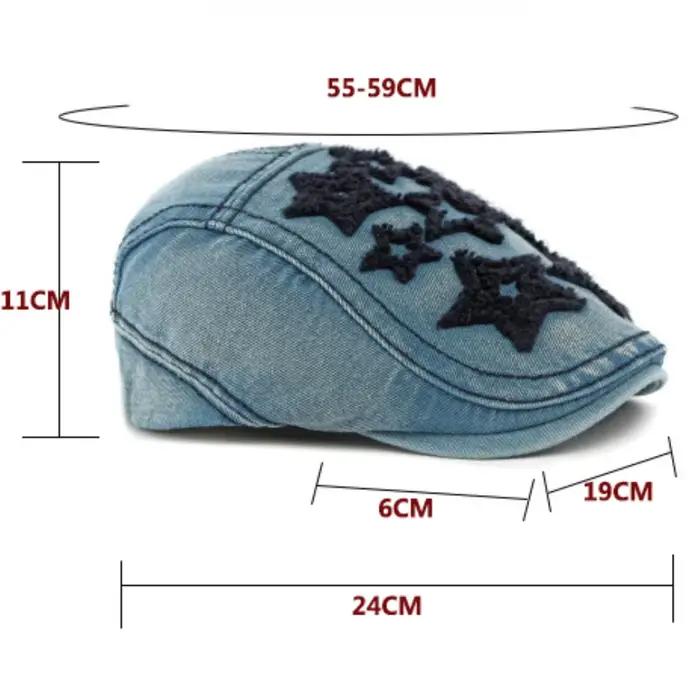 Béret casquette femmes étoiles broderie coton Denim chapeau Vintage artiste peintre