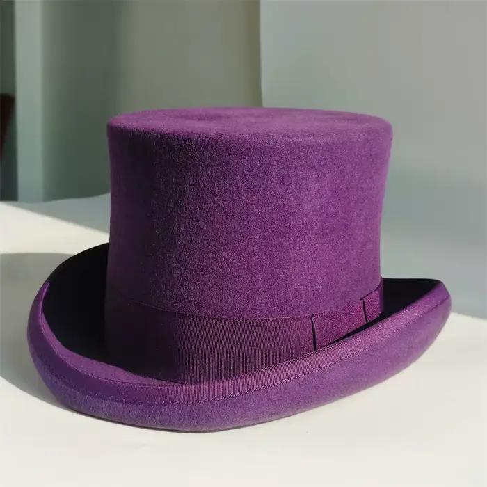 Haut chapeau en laine pour hommes, violet, magicien, chapeau britannique, haut-de-forme, fédras, quatre saisons, occasions formelles et cérémonies