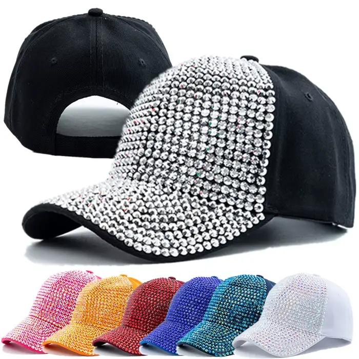 Casquette de baseball simple avec incrustation de diamants pour femme