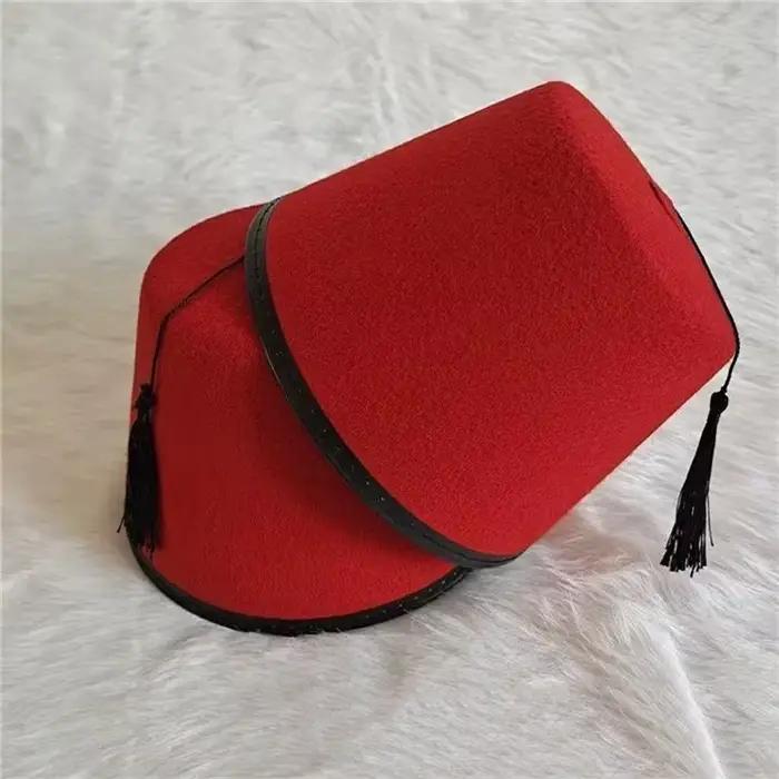 Chapeau Fez Rond en Feutre Respirant Rouge