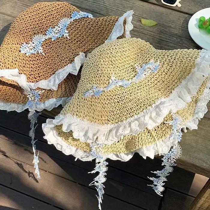 Chapeau de plage respirant pour les vacances avec guirlande et dentelle