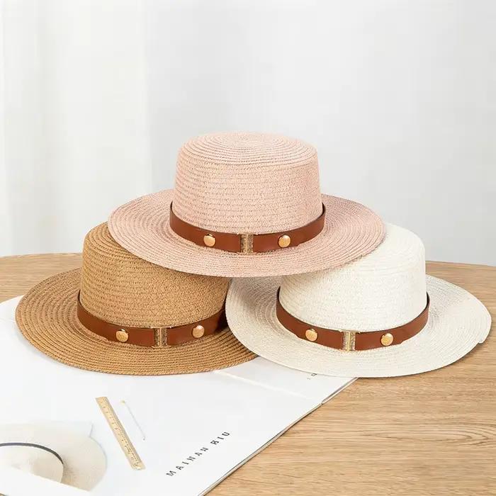 Chapeau de paille d'été pour femme à calotte plate