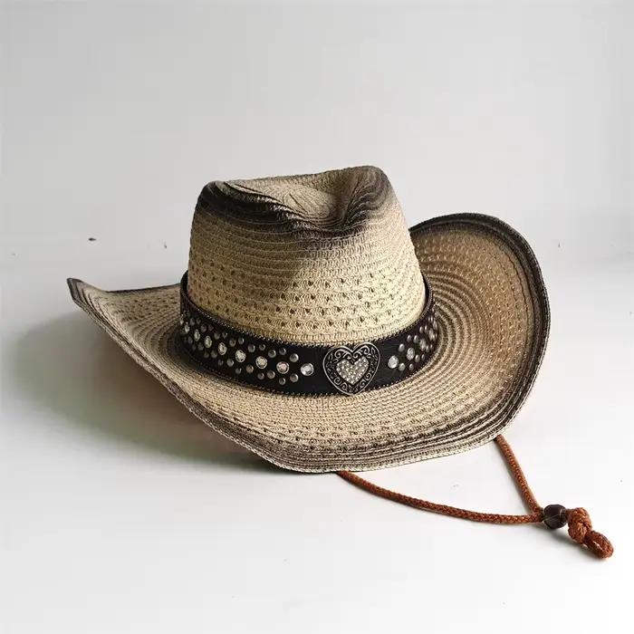 Chapeau de cowboy en paille à bord modulable pour femmes et hommes
