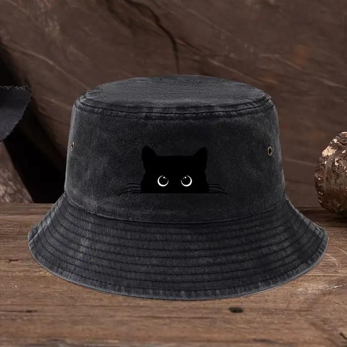 Chapeau de pêcheur à motif imprimé chat noir
