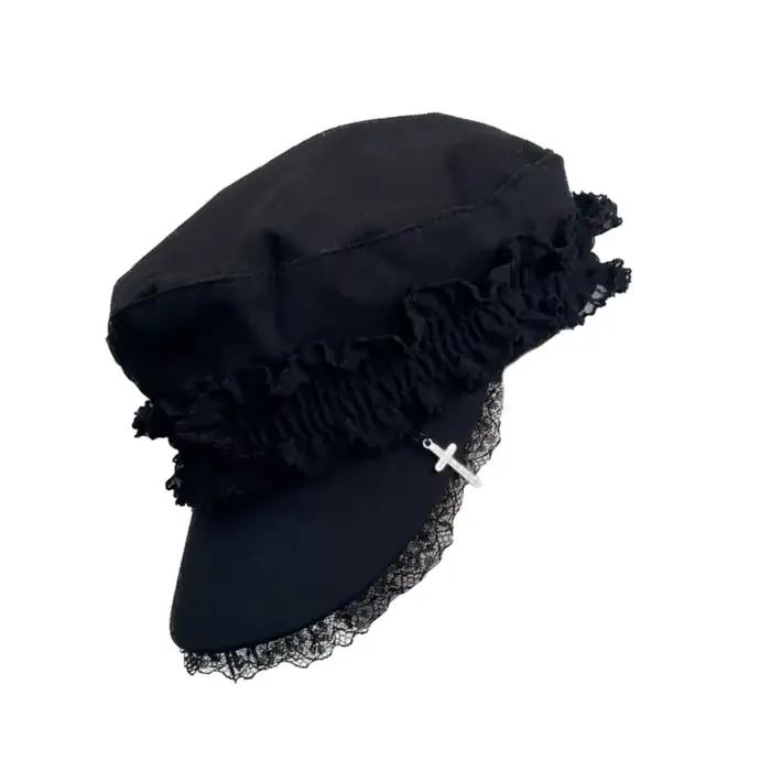Béret avec Double couche dentelle Crucifix pour femmes filles