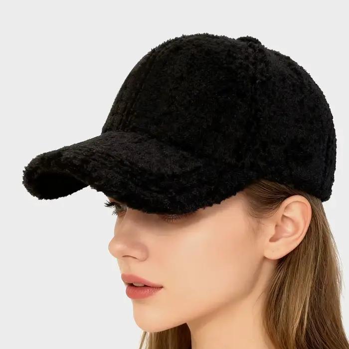 Casquette de baseball unie en laine d'agneau d'hiver