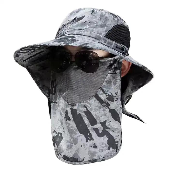 Chapeau de randonnée avec protection UV, couvre-visage et rabat pour le cou détachable, casquette UPF50 respirante, chapeau bob pour la pêche et la randonnée