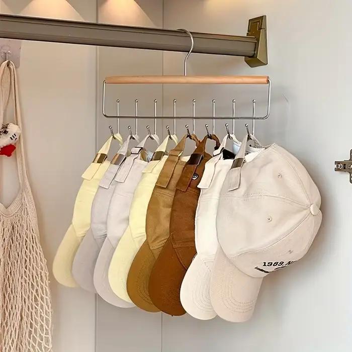 1 pièce Porte-chapeaux polyvalent en bois avec crochets pour casquettes