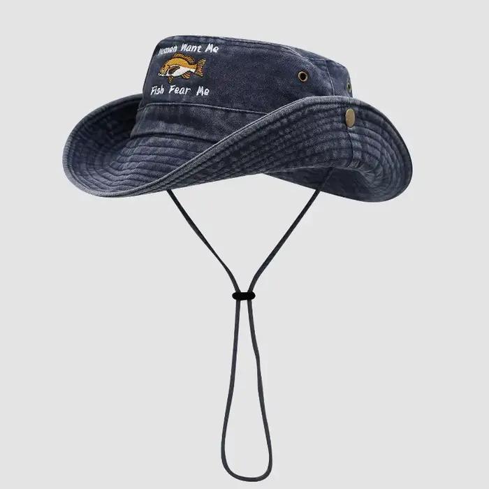Mode été printemps extérieur brodé seau chapeau femmes veux-moi poisson peur moi large bord
