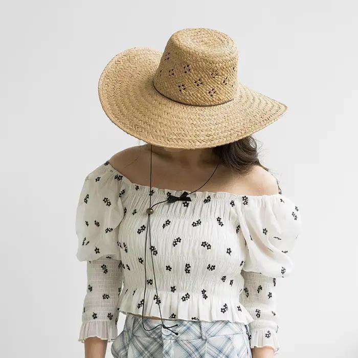 Chapeau de paille coréen tricoté à la main avec motif ajouré pour parents et enfants – Indispensable pour la protection solaire des familles