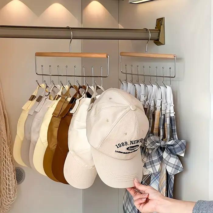 1pc polyvalent en bois chapeau organisateur support avec crochets casquettes ceintures cravates stockage peu encombrant