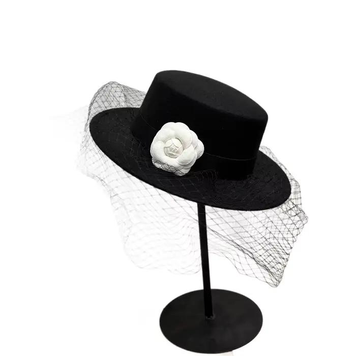 Chapeau Fedora Femme Tendance Formel Pour Mariage Cérémonie Chapeau de Cérémonie Dessus Plat avec Nœud Chapeau de Fête Jazz