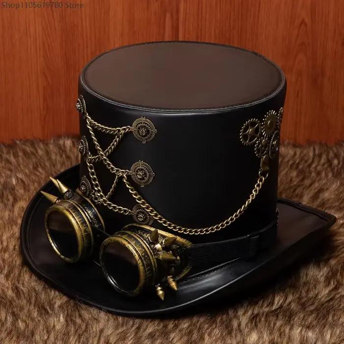 Chapeau haut de forme victorien steampunk 2026 avec lunettes