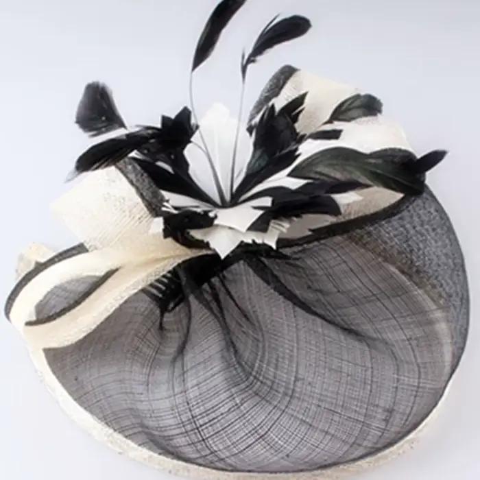 Sinamay-Chapeaux Fascinateur Élégants avec Plumes et Fleurs