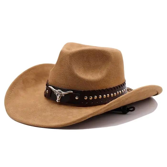 Chapeau de cowboy western avec rivets en forme de tête de taureau
