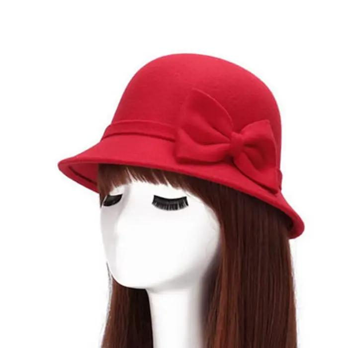 Chapeau Fedora en laine vintage avec nœud pour femme