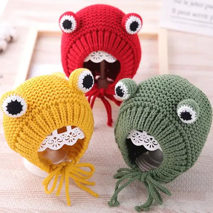 1 pièce hiver automne tricoté dessin animé grenouille chapeau Crochet bébé