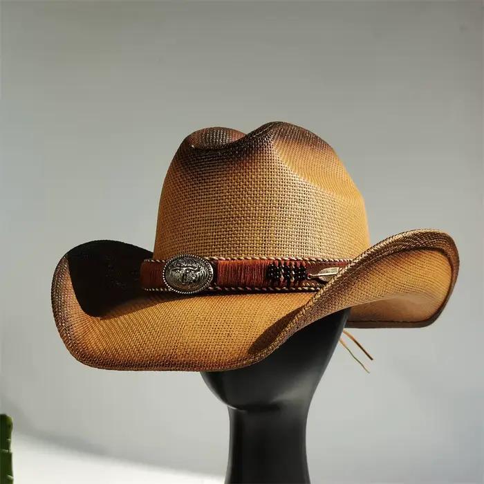 Chapeau de cowboy occidental en paille rigide pour homme et femme
