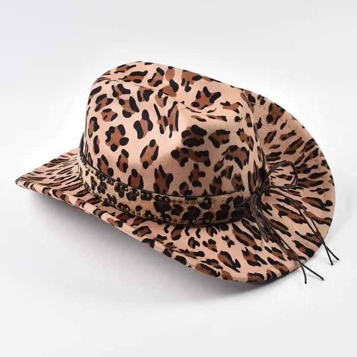 Chapeau de cowboy western rétro en cuir avec rivets tête de taureau pour homme et femme