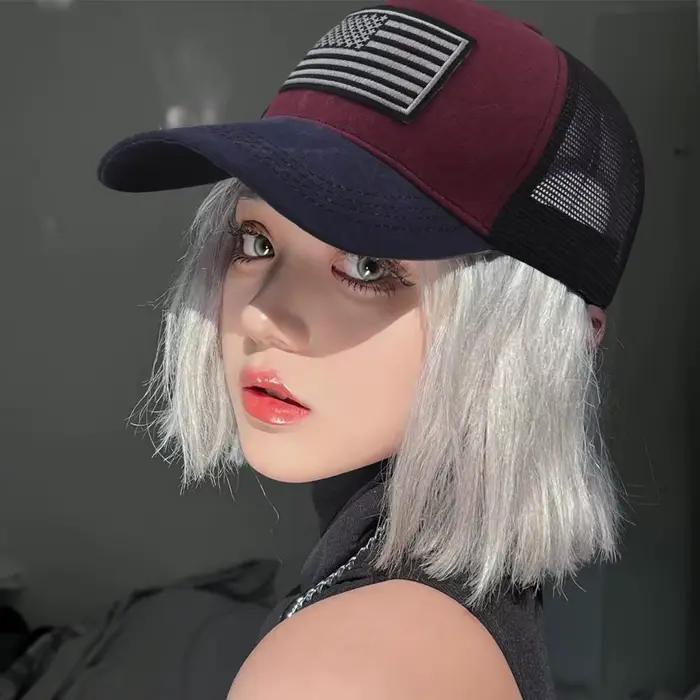 Casquette Snapback Drapeau USA Réglable en Maille Respirante