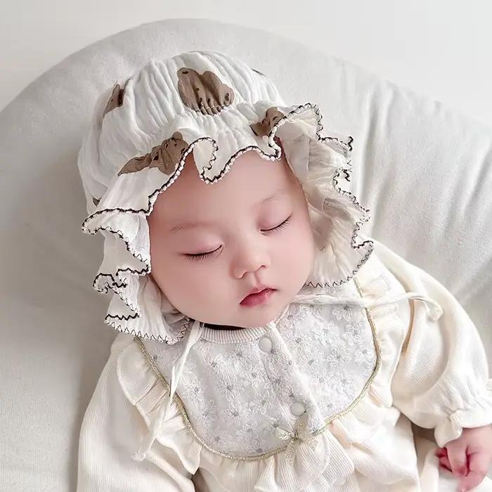 Chapeau de Princesse Dentelle Gaze Coton Bébé Fille Nouveau-Né Printemps Été Soleil Occasions Spéciales