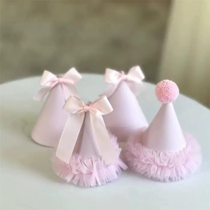 Chapeau de fête personnalisé rose dentelle nœud pour filles occasions spéciales anniversaire mariage baptême grand événement