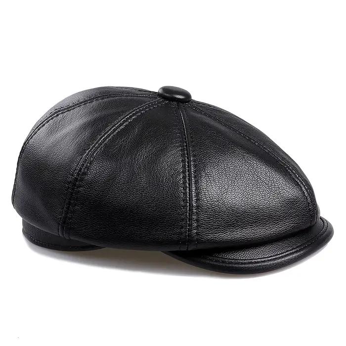 BOONJOVIA casquettes de gavroche en cuir véritable pour hommes