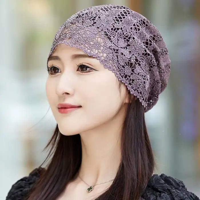 Chapeau en dentelle ajouré respirant Skullies à fleurs décontracté bonnet et béret pour femmes printemps été occassions décontractées style sport polyesters