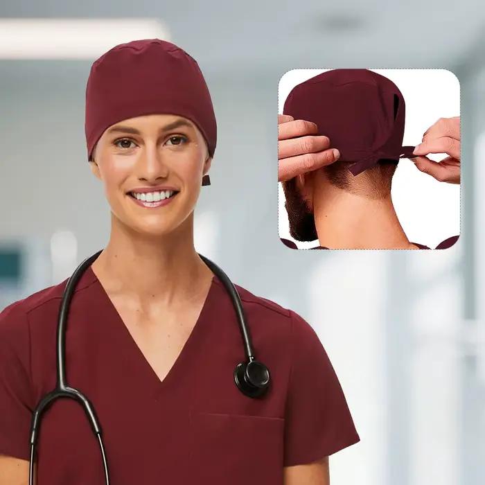 24 couleurs unies femmes chapeaux infirmières chapeau de travail 4 voies extensible cheveux courts gommages Skullcap pour hommes F-SG-02