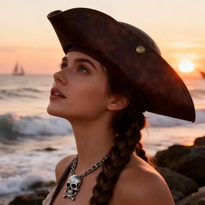 Chapeau de pirate cosmopolite en cuir pour femmes, chapeau de protection solaire avec style audacieux pour cosplay et occasions spéciales