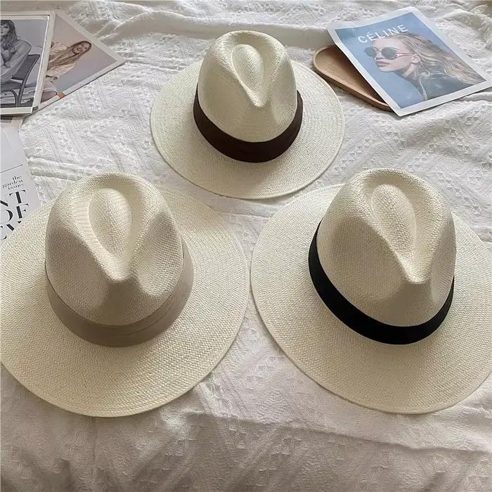 Chapeau Panama pour hommes Simple unisexe cinq points paille été voyage vacances