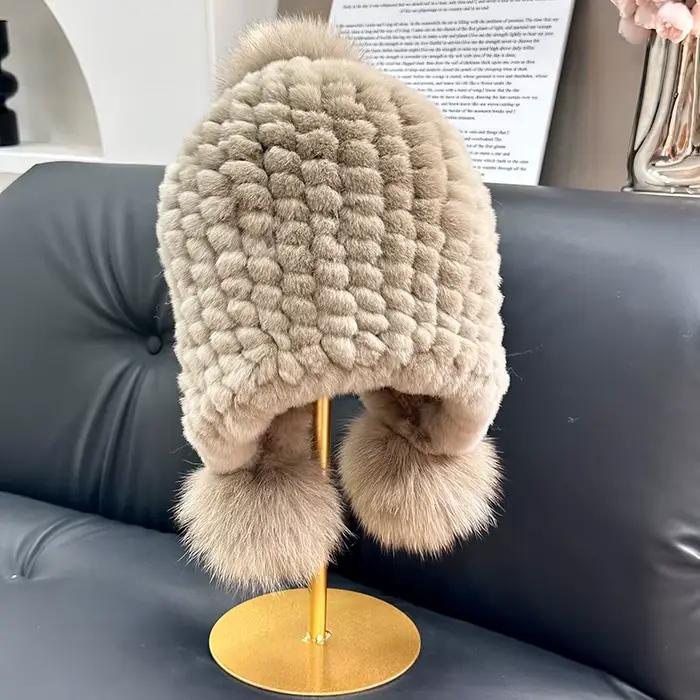 Véritable Rex lapin fourrure chapeau mode grand renard