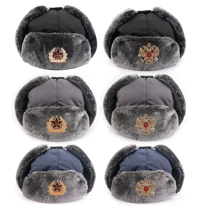 Chapeau d'hiver pour homme avec badge soviétique fausse fourrure résistant à l'eau et au vent pour usage extérieur hiver été printemps automne