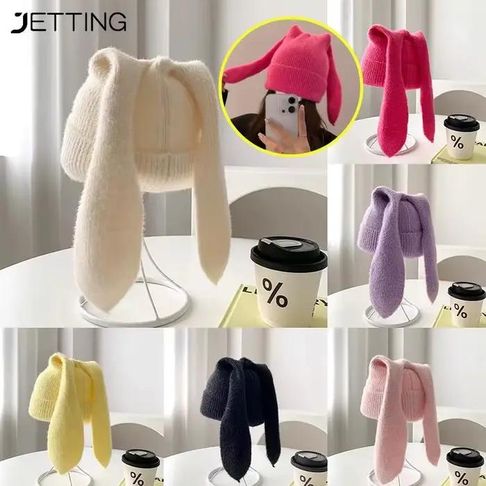Bonnet chaud à longues oreilles de lapin pour femme