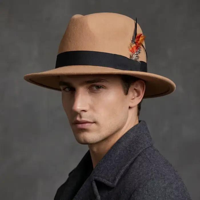 Chapeau Fedora Rétro avec Plumes Décoratives