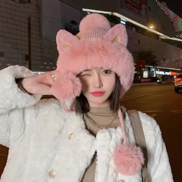 Chapeau de ski moelleux en peluche pour femme