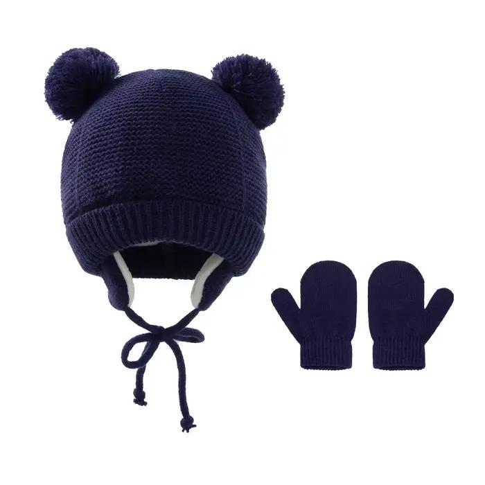 Bonnet et Gants Tricotés Unisexe Doublés Sourire Acrylique pour Enfants Occasions Hivernales Activités Extérieures