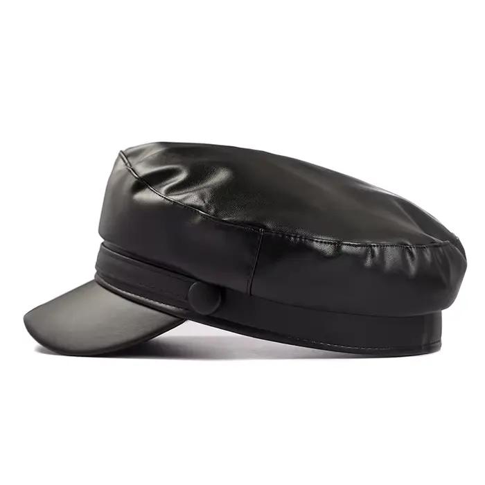 Béret militaire en cuir noir pour femme