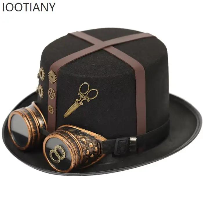 Chapeau haut-de-forme gothique Steampunk noir rétro avec équipement