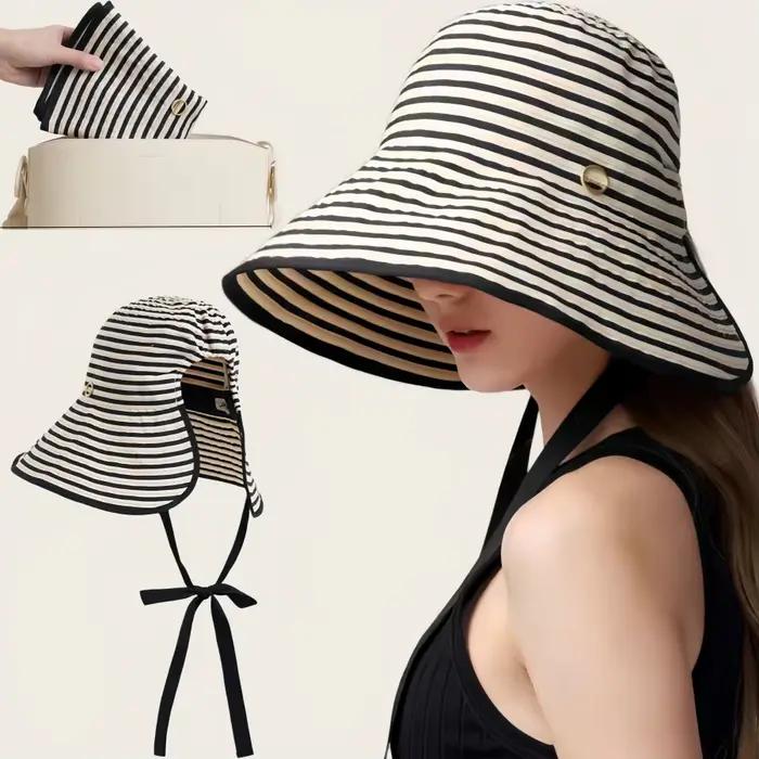 Chapeau de soleil à larges bords rayé noir et blanc pour l'été