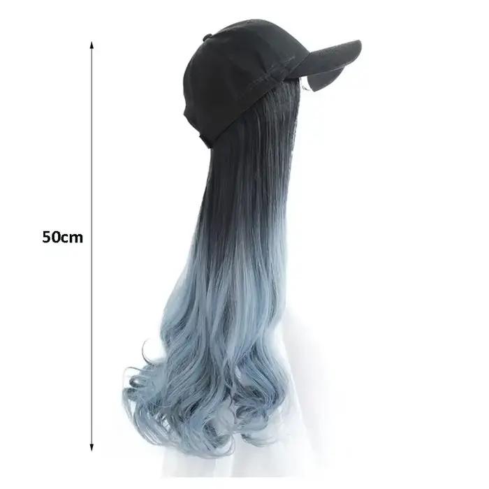 Casquette de baseball avec cheveux longs et bouclés style sport bleu brume multifonction pour femmes occasions spéciales